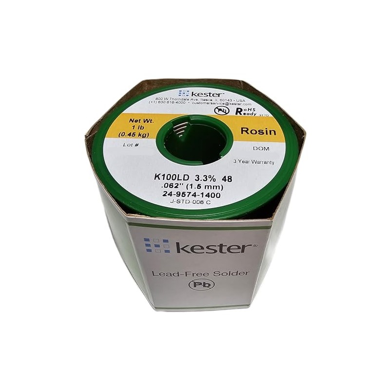 Kester443-858 24-9574-1400 K100Ld Lead-Free Rosin Wire Solder.062" Diameter-Low Cost Alloy