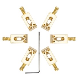 Swhmc 6PCS Roller Bridge Saddles Guitar Vibrato Bridge Pull String Tremolo Bridge for Electric Guitar, Gold