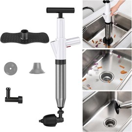 HaTur Toilet Plunger Set High Pressure Air Drain Blaster Gun Stainless Steel Clog Remover for Toilet Kitchen Bathroom Sewer