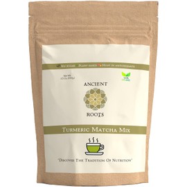 Ancient Roots Turmeric Matcha Mix - With Cinnamon, Ginger, and Black Pepper - All-Natural, Low-Calorie, Powdered Tea Mix, Sugar-Free 3.5 oz. Turmeric (33 servings)