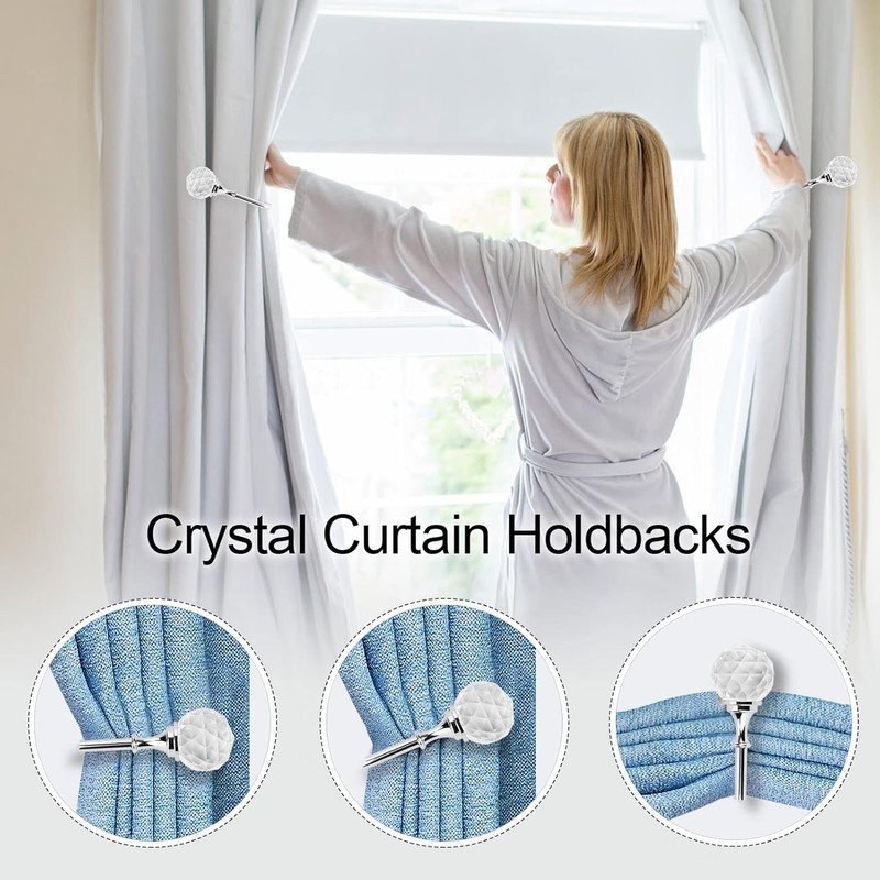 Westspark Crystal Curtain Holdbacks Silver, U Style Metal TieBacks for
