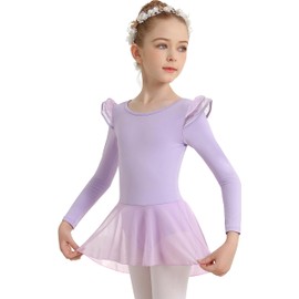 DANSHOW Girls Ballet Leotard for Dance Long Sleeve Water-drop Hollow Back Mesh Skirt Dance Leotard(Toddler/Little Girl/Big Girl)(23823-09-XL)
