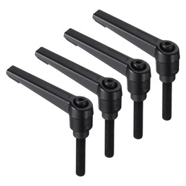 sourcing map 4pcs Clamping Lever Handles, M6 x 30mm Black Oxide Carbon Steel Threaded Male Stud, Adjustable Handles Locking Quick Release Ratchet Push Button Bolt Knobs, Black