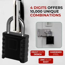 Zenora Heavy Duty Padlocks with Code 52mm 4 Digit Specially Designed Combination Padlock Outdoor Padlock Weatherproof with Hardened Steel Shackle, Ideal for Doors, Garage, Gym & Fences