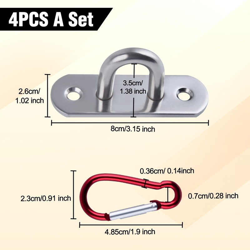 SPEEDWOX Set of 4 Stainless Steel Ceiling Hooks Pad Eye