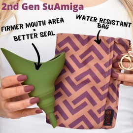 CIRCE CARE 2nd Gen SuAmiga Collapsible Female Urination Device Upgraded (Firm Top for Better Seal); Women Pee Funnel with Chic Waterproof Bag; Portable Female Urinal to Pee Standing Up (Size- Petite)