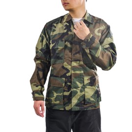 BACKBONE Mens Army Military Battle Dress Uniform BDU Shirt Camo Top Jacket (Woodland Camo,Size L)