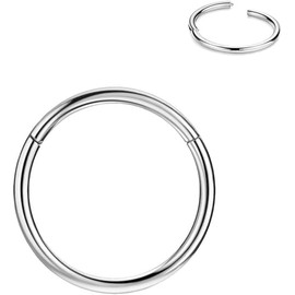 Rcxoiaq G23 Titanium Hinged Nose Rings Hoop for Women Men – Hypoallergenic Septum Clicker for Cartilage Helix Tragus Daith Conch Rook Lip Piercing, 20G–8G, 6mm–12mm (Silver, 20G*8mm)