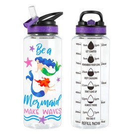 Home Tune 32oz Water Drinking Bottle - Tritan BPA Free, Wide Mouth, Straw Flip Lid, Easy Open, Lightweight, Leak-Proof Water Bottle with Foil Print Design For Girls & Boys - Mermaid