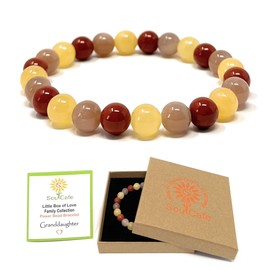 Granddaughter Bracelet - Crystal Gemstone Stretch Bead Bracelet - Soul Cafe Gift Box & Tag - Sunstone, Yellow Jade, Red Jasper.