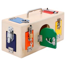 VIESMUMU Montessori Lock and Key Toy, Wooden Activity Cube for Toddlers 3 Year Old, Wooden Busy Lock Box Toy for Autism, Wooden Educational Toy for Fine Motor Skills