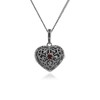 925 Sterling Silver Garnet & Marcasite Heart Locket Necklace