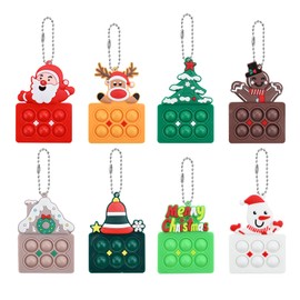 Christmas Pop Poppet It Fidget Toys Set,8 PCS Mini Christmas Fidget Keyring Pack,Mini Pop Fidget Toys Pack Party Favours,Xmas Tree Fidget Toy Set for Christmas Decorations for Stress Anxiety Relief