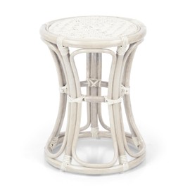 Breeze Handmade Rattan Wicker Stool Fully Assembled White Wash Color