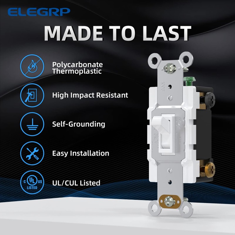 ELEGRP 4 Way Toggle Light Switch, 15 Amp, 120-277V, Toggle