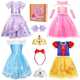 Meland Meland Princess Dress Up - Princess Dresses for Girls with Princess Toys, Dress Up Clothes for Little Girls Pretend Play