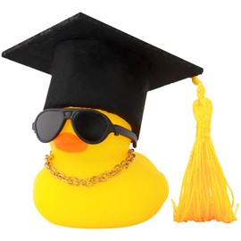 wonuu Car Dashboard Decor Graduation Hat Rubber Duck, Car Ducks Ornaments with Mini Hat Necklace Sunglasses Scarf (Yellow)