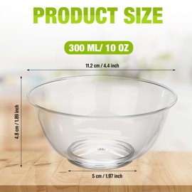Honeydak 300 Pcs 10oz Clear Plastic Bowls Disposable Hard Crystal Plastic Dessert Serving Bowls for Salad Ice Cream Soup Fruit Snack Parfait Catering Wedding Picnic Home Special Event Party Supplies