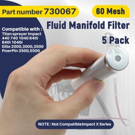 Terixe 730-067 60 Mesh Fluid Manifold Filter, 5-Pack Compatible with Titan 440, Impact 440, 540, 640, 740, 1040i, 640i, 840i, Elite 2000, PowrPin 3500, 5500 Paint Sprayer Filter for Titan Paint Spraye