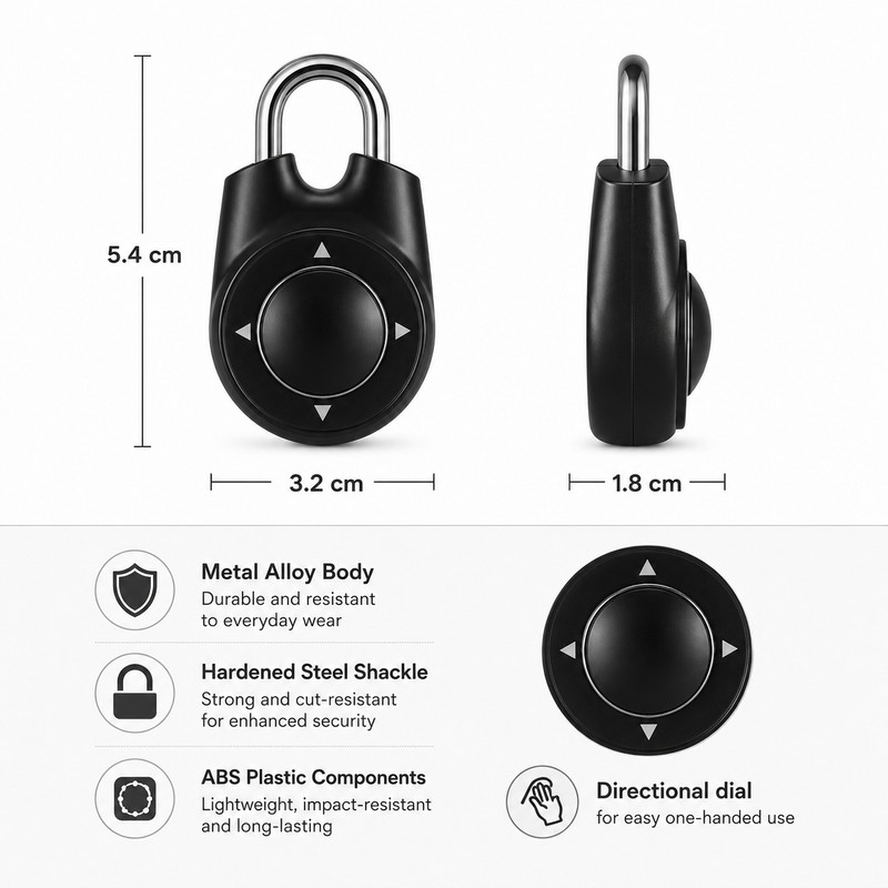 Directional Combination Padlock for Lockers – Resettable Keyless Metal Lock