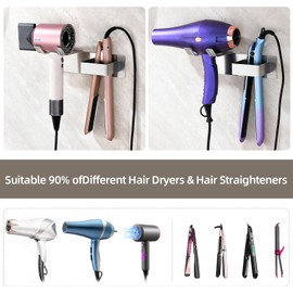 Soporte para secador de pelo y enderezador, soporte de pared de acero inoxidable para el baño, organizador de herramientas autoadhesivas para el cabello, soporte de pared plateado PTALSEAW