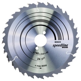 Bosch 2608640801 Speedline Wood Circular Hand Saw Blade, 190mm x 2.6mm x 30mm, 24 Teeth, Silver