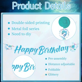 Yoyuspy Dolphin Birthday Party Decorations - 10PCS Dolphin Banners with Hanging Swirls Decoration Sea Animal Themed Happy Bday Decor Supplies