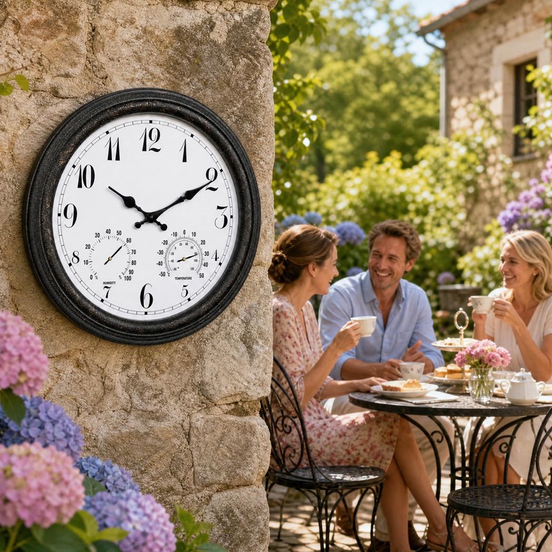 YTAONS Outdoor Waterproof Wall Clock with Thermometer and Hygrometer Combo,