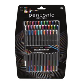 Pentonic Gel Pens, 36-Pack, Assorted Colors (Classic, Neon, Pastel & Glitter), Fine & Medium Point, Smooth Writing for Journaling, Coloring & Office Use, Quick-Dry Ink, Matte Black Barrel