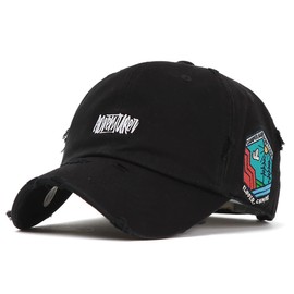 Flipper Gorra de béisbol desgastada con logotipo de aventurero de algodón lavado clásico con agujeros de bala, Negro -, Large-X-Large