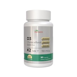 ZAFiNCO Vitamin D3-5000 IU Cholecalferol with Vitamin K2 (MK7) 110 mcg, Non-GMO Dietary Supplement for Bone, Teeth, Muscle and Immune Health Support-120 Capsules-90 Day Supply