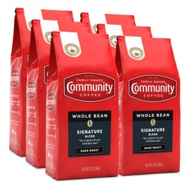 Community Coffee Signature Blend Whole Bean Coffee, Dark Roast, 12 oz Bag (Pack of 6)