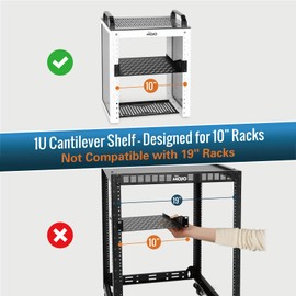 Tecmojo 1U Rack Mount Shelf for 10" Server Rack, 10.23" Deep Vented Cantilever Tray, Metal Shelf for Network Cabinet, Server Enclosure, Enhanced Airflow, Black