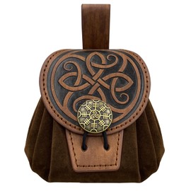 HiiFeuer Medieval Embossed Faux Leather Belt Pouch, Retro Renaissance Portable Belt Bag Coin Purse Dice Bag for LARP Ren Faire(Brown B)