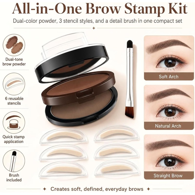 Kit Sello Cejas Doble Color Impermeable 3 Pares Plantillas 02
