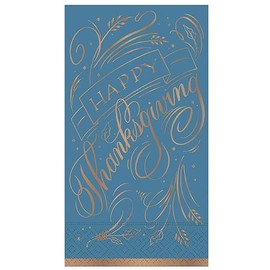 Thanksgiving Elegance Guest Towels - 24CT 3-Ply Napkins with Happy Thanksgiving Sentiment & Gold Foil Accents - Perfect for Kitchen or Bathroom