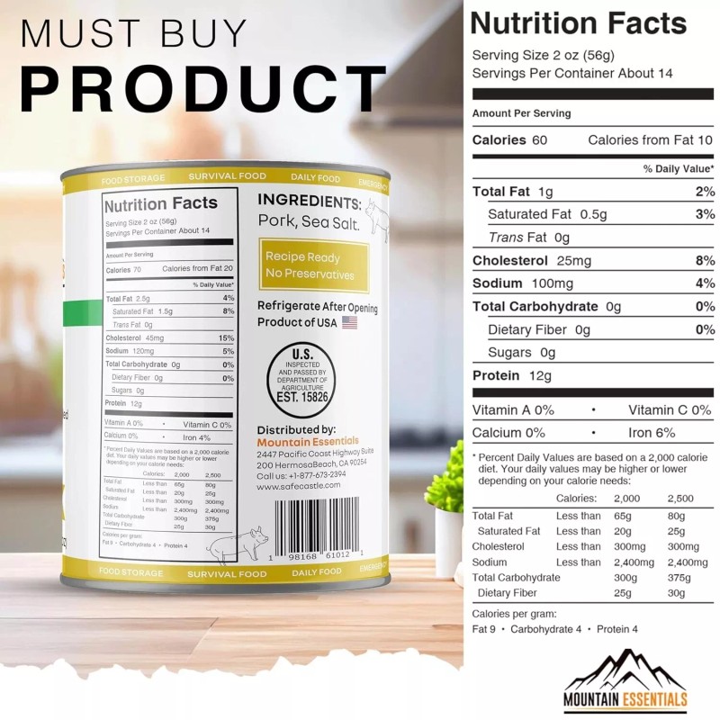 MOUNTAIN ESSENTIALS Fully Cooked Ready to Eat Canned Pork 28