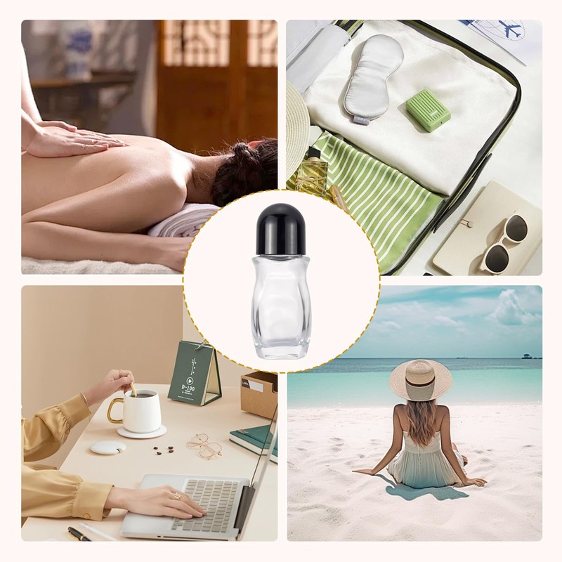 JIUWU Empty Bottles For Oil,50ml Clear Travel Bottles,3 Pcs Roller