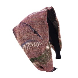 Axy HR24 Wide Hair Band Glitter Threads Fabric with Feather Pattern - Pink & Gold