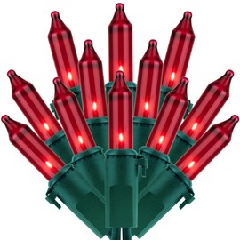 Red Christmas Lights, 200 Lights 66 ft Green Wires, Pack of 2 Strands 100 Count UL Listed Holiday String Light (Red)