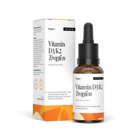 Vetain Vitamin D3 + K2 Tropfen Hochdosiert (1000 IE) - Premium 99,7% All-Trans-MK-7-30ml 1200 Tropfen mit Vitamin D3 K2 - in MCT Öl - Laborgeprüft, ohne Zusätze, in Deutschland produziert