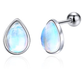 JSGEMSLEE 925 Sterling Silver Stud Earrings With Screw Back Hypoallergenic Teardrop Moonstone Tragus Cartilage Earrings for Women Moonstone Jewelry