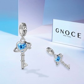 GNOCE Blue Planet Keyring Charm 925 Sterling Silver Charms Dangle Fit Bracelets / Necklaces Jewellery Gift for Women Girls Daughter, Silver, Cubic Zirconia