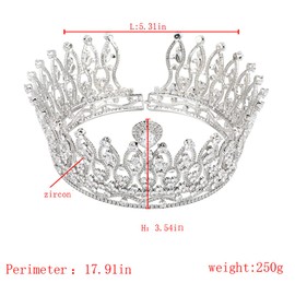 QXMYOO Cubic Zirconia Big Wedding Tiara Tall Royal Princess Pageant Crown for Bride Quinceanera Prom Party Full CZ Crystal Bridal Hair Accessories Jewelry Luxury Gifts for Women (Silver)