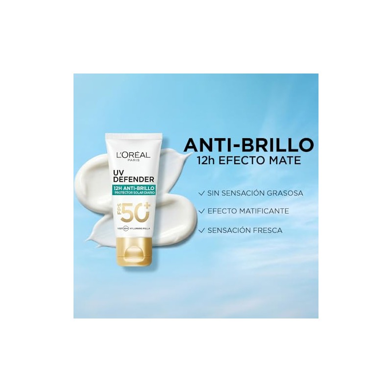 L'Oréal Paris Protector Solar Diario Anti-Brillo FPS50+ UV Defender, 40ml