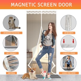 YRH Magnetic Fly Screen Door,Heavy Duty Fly Door Screen Mesh with Powerful Magnets and Full Frame Magic Tape,Automatically Closes Door Curtain,Easy to Install Without Drilling,120 x 220 cm,White