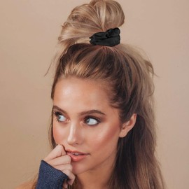 KICOSY 12 Pcs Black Satin Scrunchies Set - Soft Elastic Hair Bands for Women & Girls Suitable for Various Hairstyles