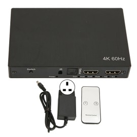 4K HD Multimedia Interface Switch Splitter 2 in 4 Out with Remote 4x2 Matrix Splitter Switcher with SPDIF and 3.5mm Sound UK Plug
