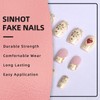 SINHOT Square Press on Nails Medium Fake Nails Glossy Glue