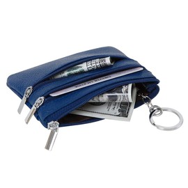 SunTrader Women Ladies Genuine Leather Small Coin Card Key Ring Wallet Pouch Mini Purse (Dark Blue)